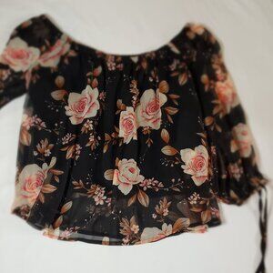 American Eagle Outfitters Womens Blouse M Black Floral Print on/off shoulder